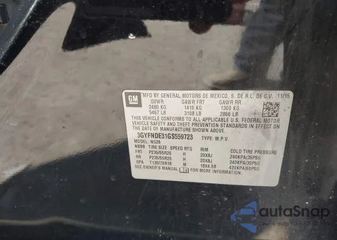 2016 Cadillac Srx Premium Collection из США, поврежденный, VIN 3GYFNDE31GS559723